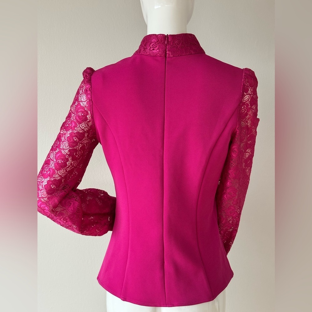 Miu Miu Pink Lace Sleeve Blouse Bow Top Italy S - Picture 7 of 11